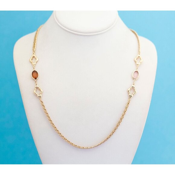 Vintage Mid-century Double Curb With Stone Chain Necklace 36 Inch by Avon - S25 - Picture 1 of 3